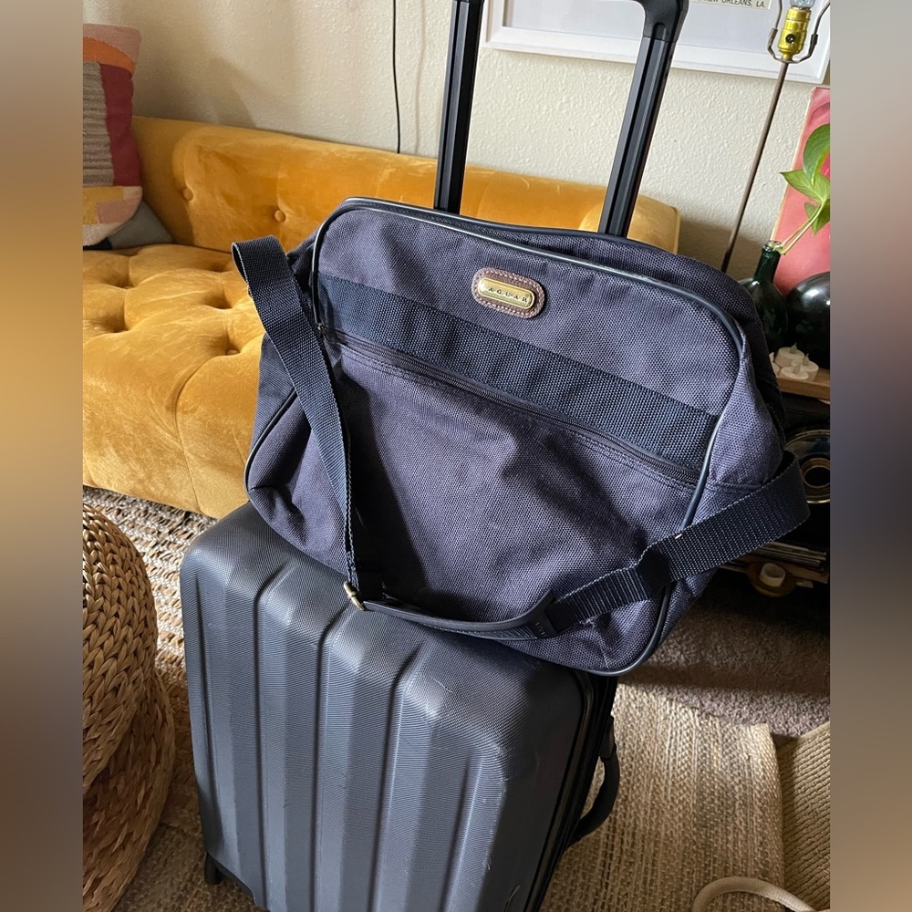Vintage 90s Jaguar blue crossbody carry on travel bag with pass through